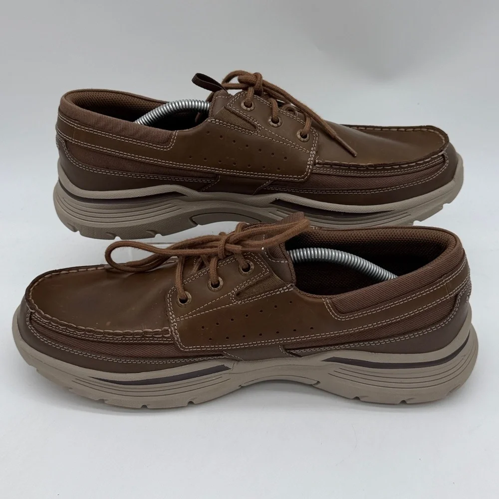 Skechers Mens Leather Relaxed Fit Air Cooled Memory Foam Size 12 USA 56296 Tan